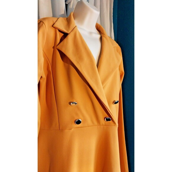 New Boohoo Sz 10 Tall Yellow Lapel Neck Double Breasted Blazer Fall Dress - Picture 4 of 7